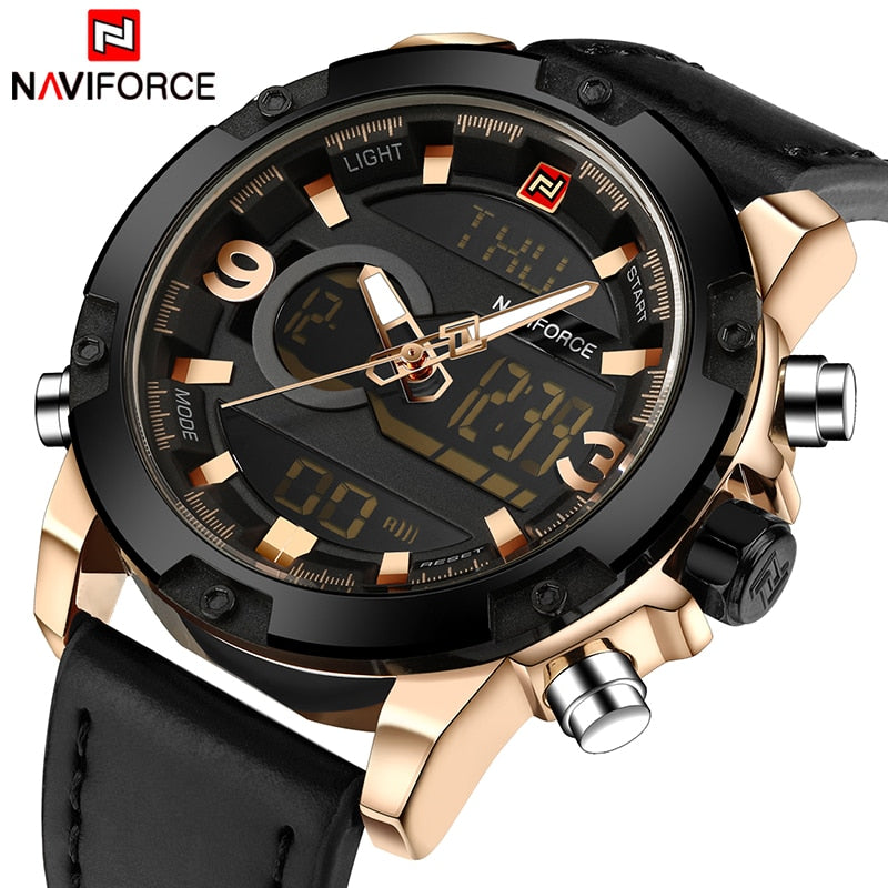 NAVIFORCE Luxury Brand Men Sport Watches Men's Leather Digital Army Military Watch Man Quartz waterproof Clock Relogio Masculino