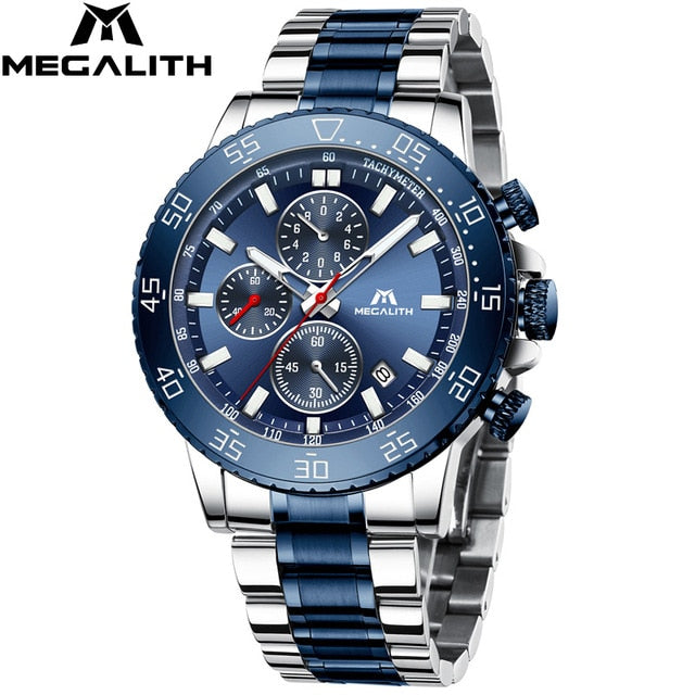 MEGALITH Watches Mens Waterproof Analogue Clock Fashion Stainless Steel Waterproof Luminous Watch Men Sports Relogio Masculino