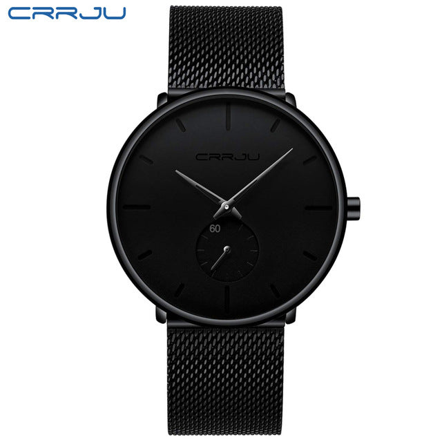 CRRJU Fashion Watch Men Waterproof Slim Mesh Strap Minimalist Wrist Watches For Men Quartz Sports Watch Clock Relogio Masculino