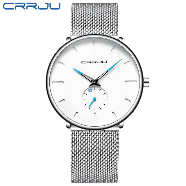 CRRJU Fashion Watch Men Waterproof Slim Mesh Strap Minimalist Wrist Watches For Men Quartz Sports Watch Clock Relogio Masculino