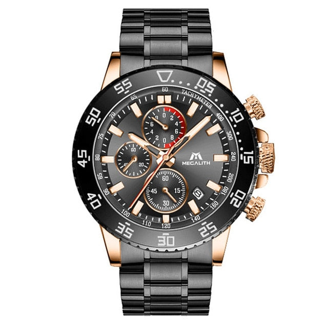 MEGALITH Watches Mens Waterproof Analogue Clock Fashion Stainless Steel Waterproof Luminous Watch Men Sports Relogio Masculino