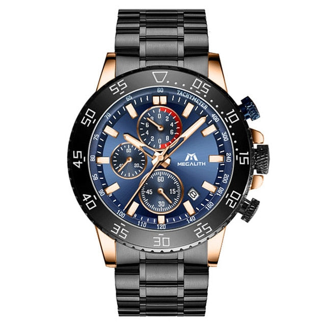 MEGALITH Watches Mens Waterproof Analogue Clock Fashion Stainless Steel Waterproof Luminous Watch Men Sports Relogio Masculino