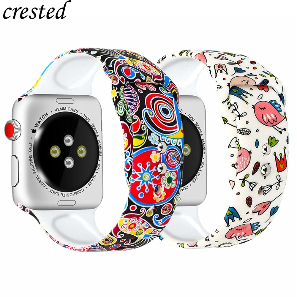 Silicone strap for Apple watch band 38m 42mm iWatch 5 band 44mm 40mm Printed watchband bracelet Apple watch 5 4 3 21 Accessories