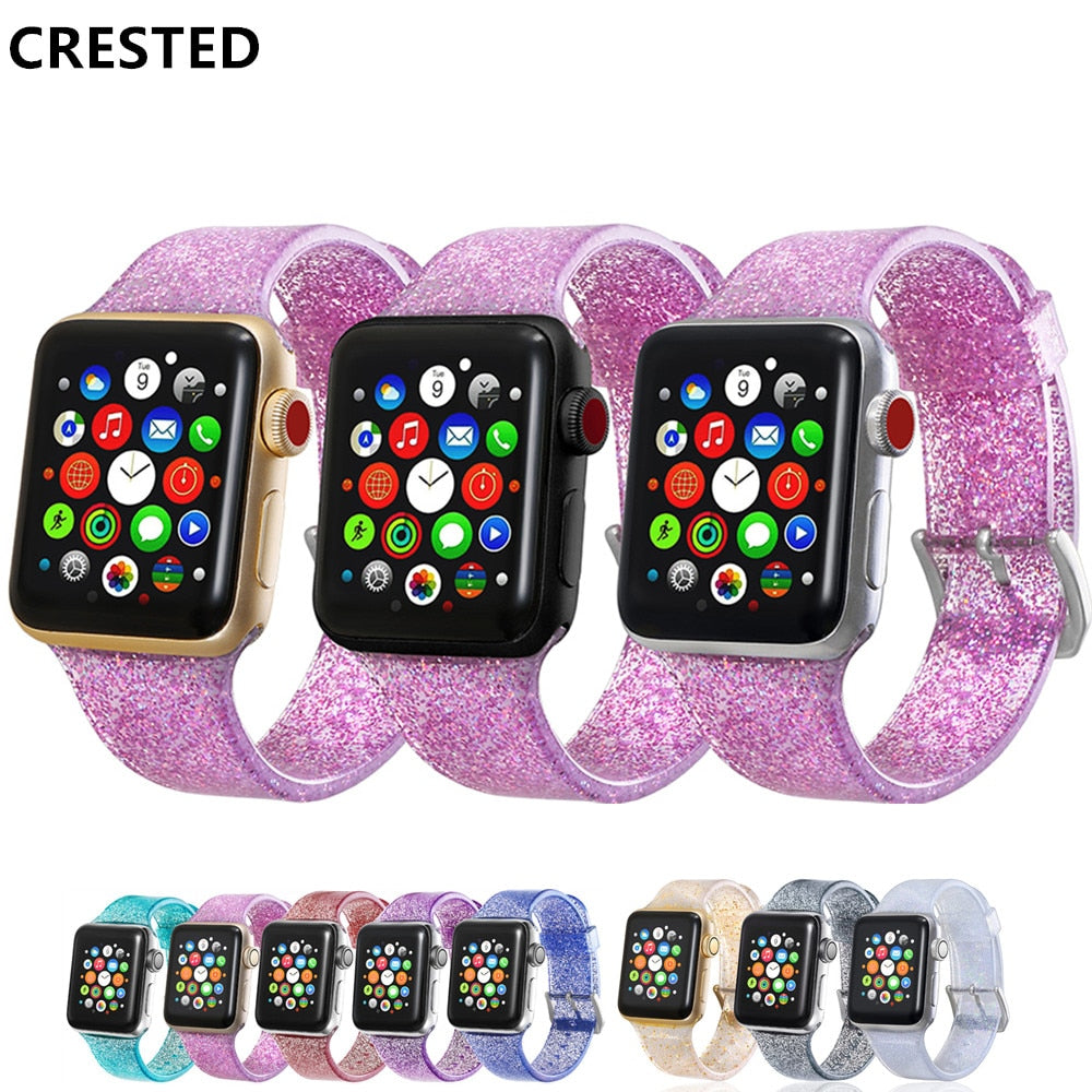 Glitter Strap for Apple Watch Band pulseira Apple Watch 5 4 3 correa 40mm 44mm iwatch band 38mm 42mm Silicone Bracelet watchband