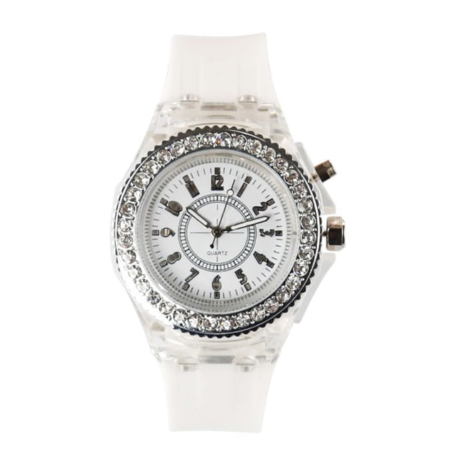 LED Backlight Relogio Masculino Flash Luminous Crystal Quartz Trend Waterproof Wrist Watch 5 Color Light WristWatch Watches