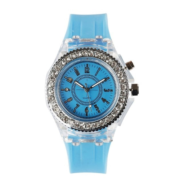 LED Backlight Relogio Masculino Flash Luminous Crystal Quartz Trend Waterproof Wrist Watch 5 Color Light WristWatch Watches