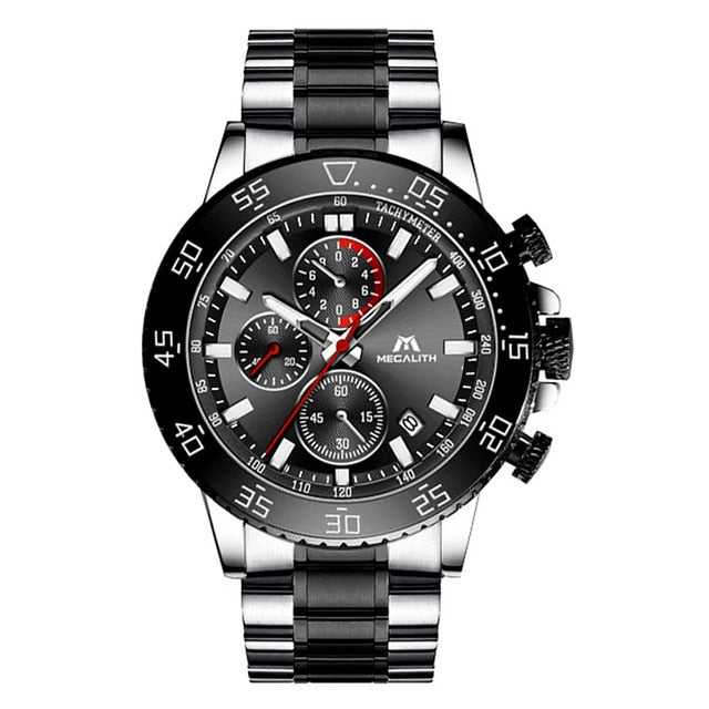 MEGALITH Watches Mens Waterproof Analogue Clock Fashion Stainless Steel Waterproof Luminous Watch Men Sports Relogio Masculino