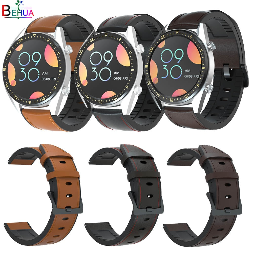 22mm silicone +Leather Straps Watchband Wristband For Samsung Gear S3/For Huawei Watch GT GT2 /Amazfit GTR 47mm Smart Wriststrap