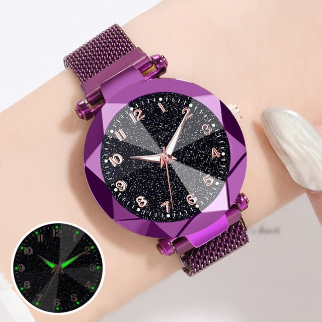 Luxury Women's Watches Bracelet Quartz Stainless Steel illuminate Magnet watch women Starry Sky Wrist Watch Ladies Dress Clock
