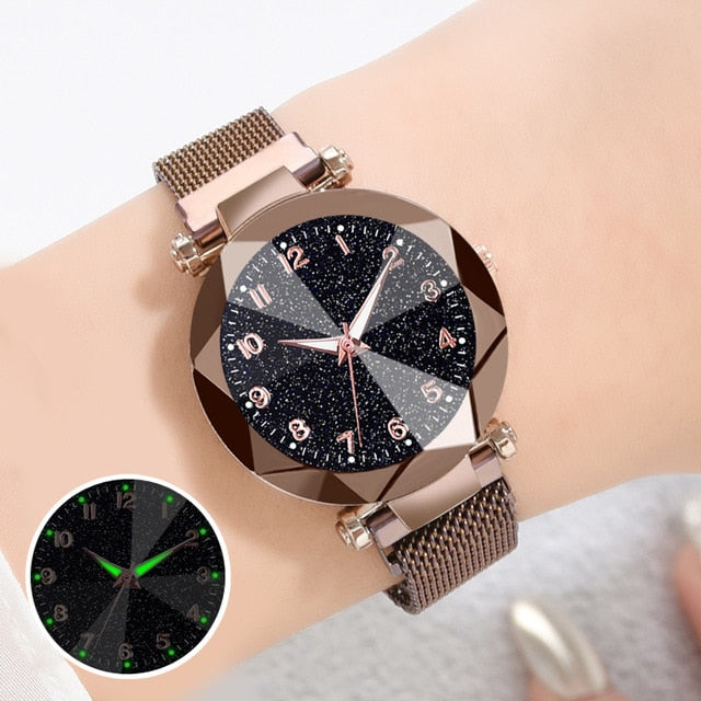 Luxury Women's Watches Bracelet Quartz Stainless Steel illuminate Magnet watch women Starry Sky Wrist Watch Ladies Dress Clock