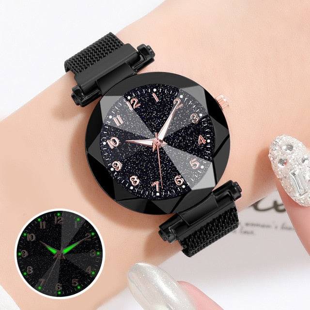 Luxury Women's Watches Bracelet Quartz Stainless Steel illuminate Magnet watch women Starry Sky Wrist Watch Ladies Dress Clock