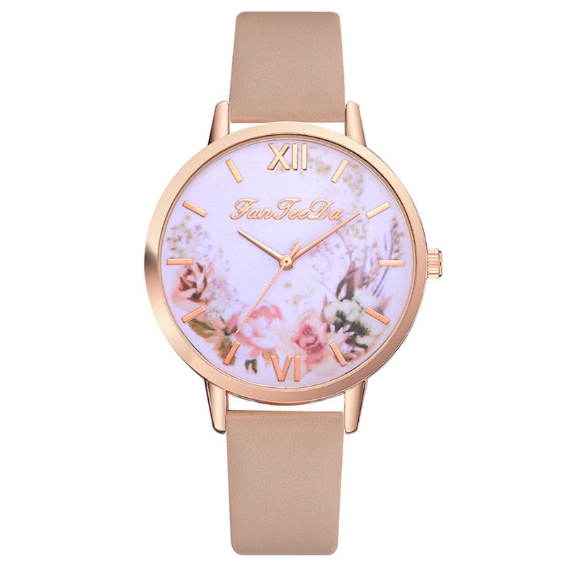 Fashion Women Watches Flower Pattern Quartz Leather Band Watch Analog Quartz Wrist Watch Luxury Dress Dropshipping relogio #C