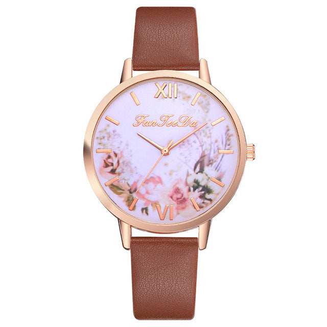 Fashion Women Watches Flower Pattern Quartz Leather Band Watch Analog Quartz Wrist Watch Luxury Dress Dropshipping relogio #C