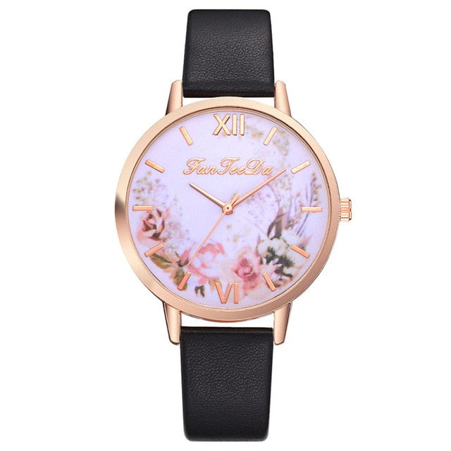 Fashion Women Watches Flower Pattern Quartz Leather Band Watch Analog Quartz Wrist Watch Luxury Dress Dropshipping relogio #C