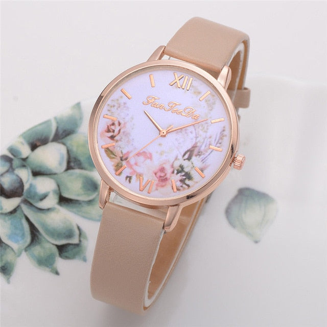 Fashion Women Watches Flower Pattern Quartz Leather Band Watch Analog Quartz Wrist Watch Luxury Dress Dropshipping relogio #C