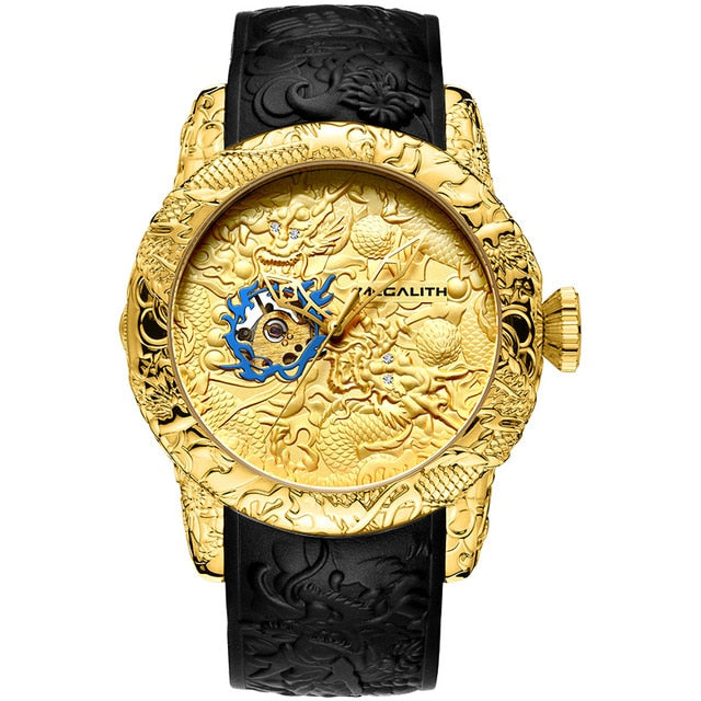 MEGALITH Fashion Gold Dragon Sculpture Watch Men Quartz Watch Waterproof Big Dial Sport Watches Men Watch Top Luxury Brand Clock