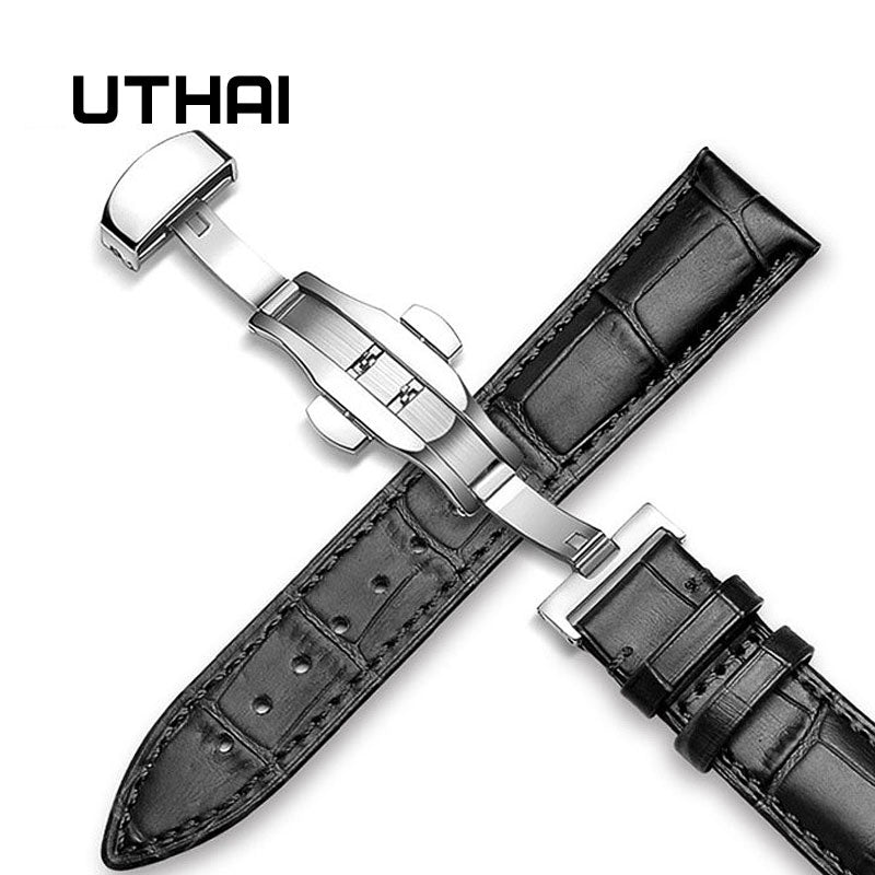UTHAI Z09 Genuine Leather Watchbands 12-24mm Universal Watch Butterfly buckle Band Steel Buckle Strap Wrist Belt Bracelet + Tool