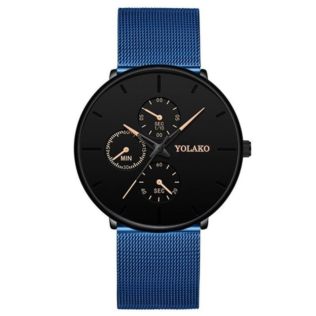 Fashion Mens Business Black Watches Luxury Stainless Steel Ultra Thin Mesh Belt Quartz Men Wrist Watch Casual Classic Male Watch