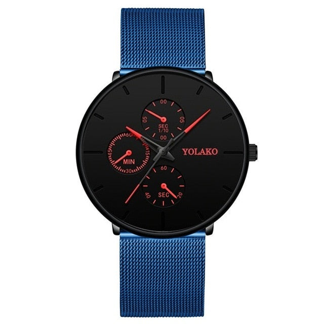Fashion Mens Business Black Watches Luxury Stainless Steel Ultra Thin Mesh Belt Quartz Men Wrist Watch Casual Classic Male Watch
