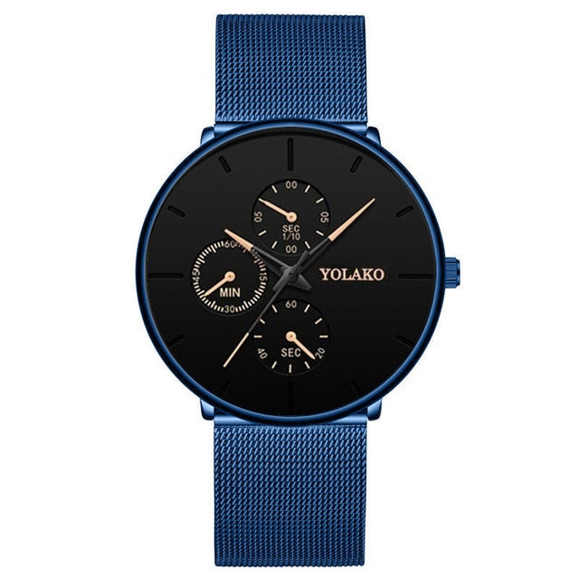 Fashion Mens Business Black Watches Luxury Stainless Steel Ultra Thin Mesh Belt Quartz Men Wrist Watch Casual Classic Male Watch