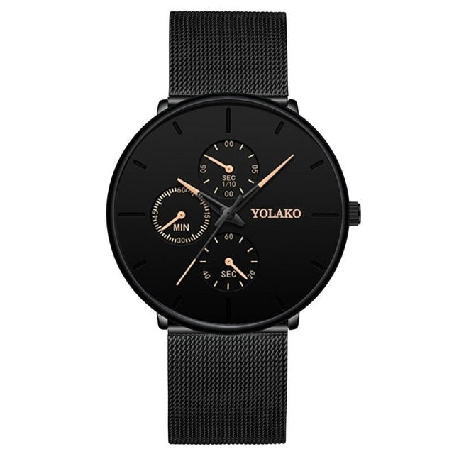 Fashion Mens Business Black Watches Luxury Stainless Steel Ultra Thin Mesh Belt Quartz Men Wrist Watch Casual Classic Male Watch