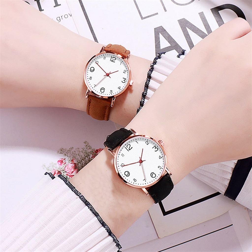 Simple Fashion Women Watches Ladies Watch Casual Pink Black Leather Wrist Watch Girl Student Clock часы женские reloj mujer /d
