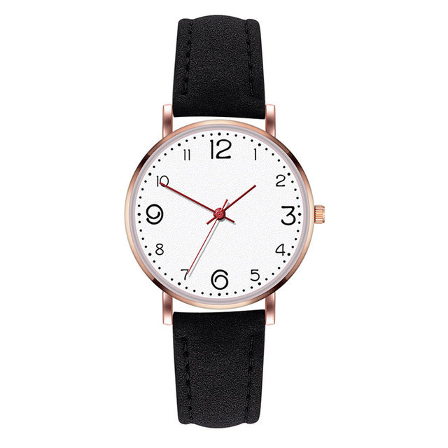 Simple Fashion Women Watches Ladies Watch Casual Pink Black Leather Wrist Watch Girl Student Clock часы женские reloj mujer /d