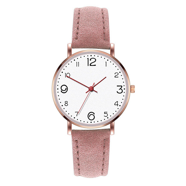 Simple Fashion Women Watches Ladies Watch Casual Pink Black Leather Wrist Watch Girl Student Clock часы женские reloj mujer /d