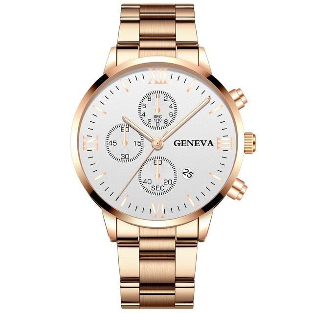 Geneva Men Watch Military Watch Sport Watch Stainless Steel Strap Quartz Wristwatch Waterproof Relógio dos homens часы женские %