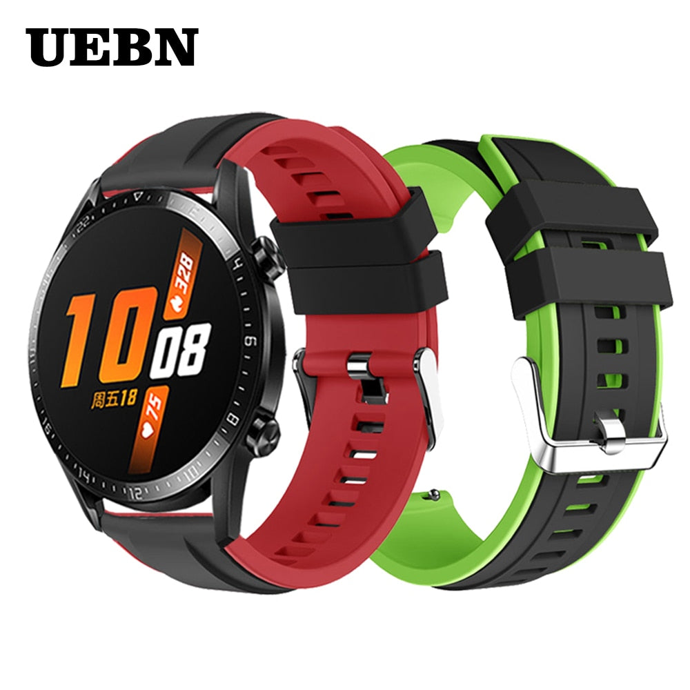 UEBN  22mm Silicone Wristband Strap for HUAWEI WATCH GT 2 46mm/GT Active 46mm HONOR Magic Band Bracelet GT2 Smartwatch Watchband