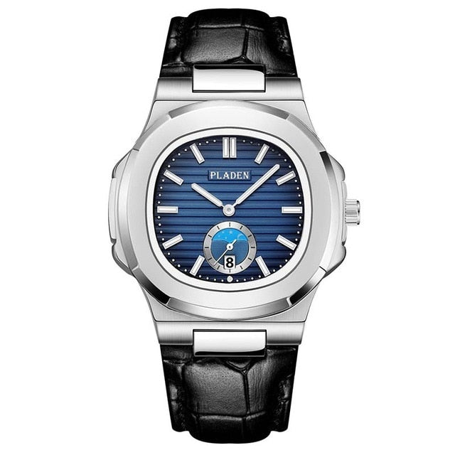 PLADEN Unique Watch Men Luxury Gold Mens Watches Top Brand Luxury Stainless Steel Mens Fashion Blue Quartz Watch Gifts For Men