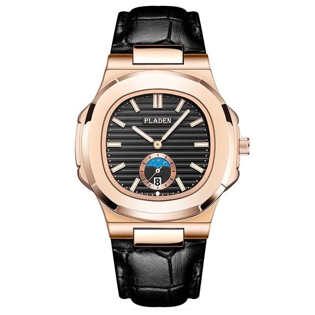 PLADEN Unique Watch Men Luxury Gold Mens Watches Top Brand Luxury Stainless Steel Mens Fashion Blue Quartz Watch Gifts For Men