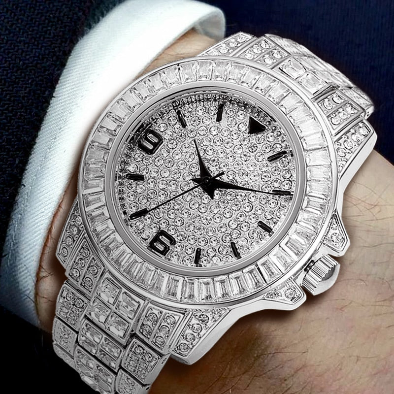 MISSFOX 2019 Men Watches Top Brand Luxury Rolexable Waterproof Watch Male Clock Xfcs Baguette Diamond Icd Elegant Quartz Watch