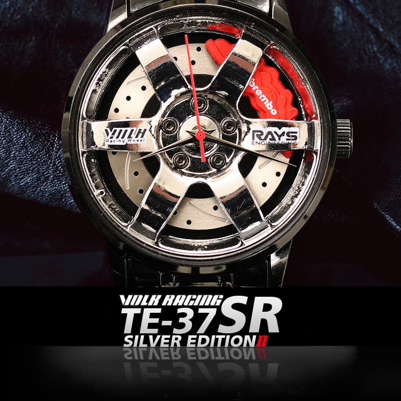 New TE37 SR Men Rim Hub Watch Metal Custom Design Car Wrist Watch Stainless Steel Custom not Printing Wheel Rim Hub Watch Men