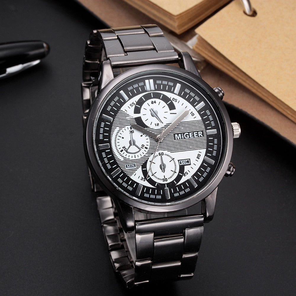 Mens Watches Top Brand Luxury Crystal Stainless Steel Analog Quartz Wrist Watch Bracelet Clock Erkek kol saati orologio uomo /N6