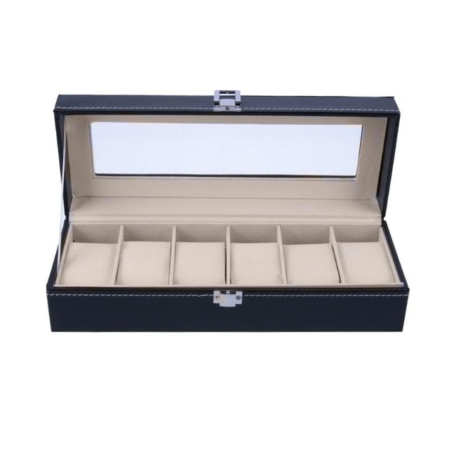 Fashion 12 Grids PU Leather Watch Boxes Storage Organizer Box Luxury Jewelry Ring Display Watch Case Black Display Case Box