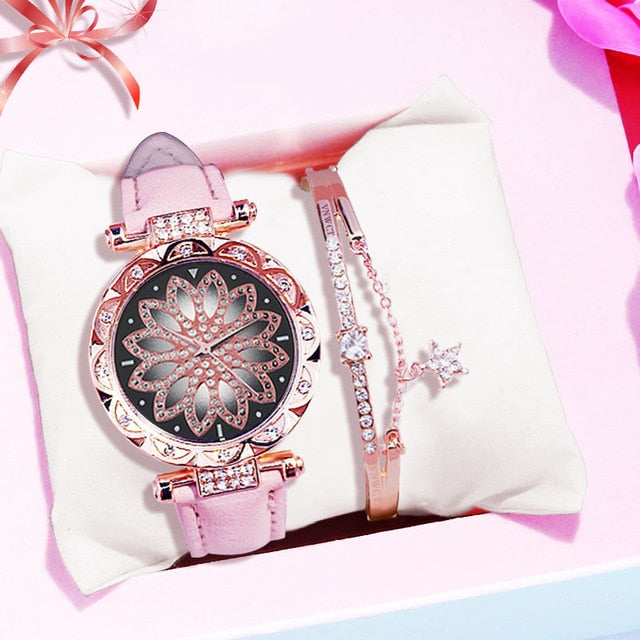 Luxury Women Watches Bracelet set Starry Sky Ladies Bracelet Watch Casual Leather Quartz Wristwatch Clock gift Relogio Feminino