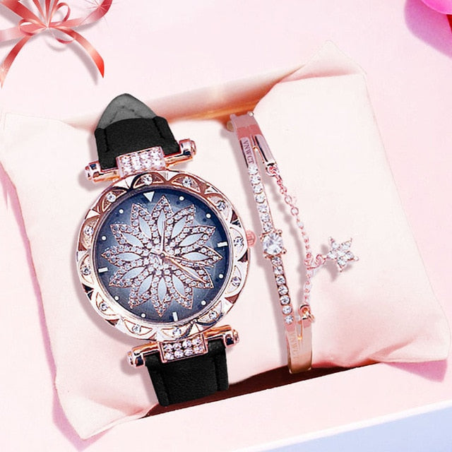 Luxury Women Watches Bracelet set Starry Sky Ladies Bracelet Watch Casual Leather Quartz Wristwatch Clock gift Relogio Feminino