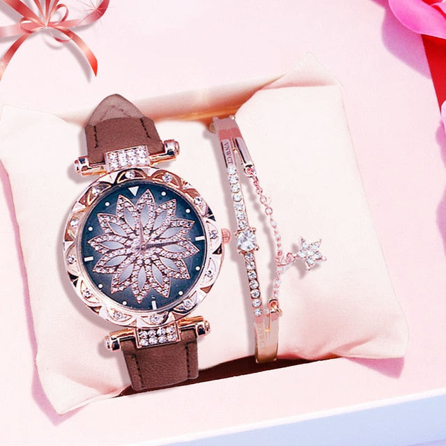 Luxury Women Watches Bracelet set Starry Sky Ladies Bracelet Watch Casual Leather Quartz Wristwatch Clock gift Relogio Feminino