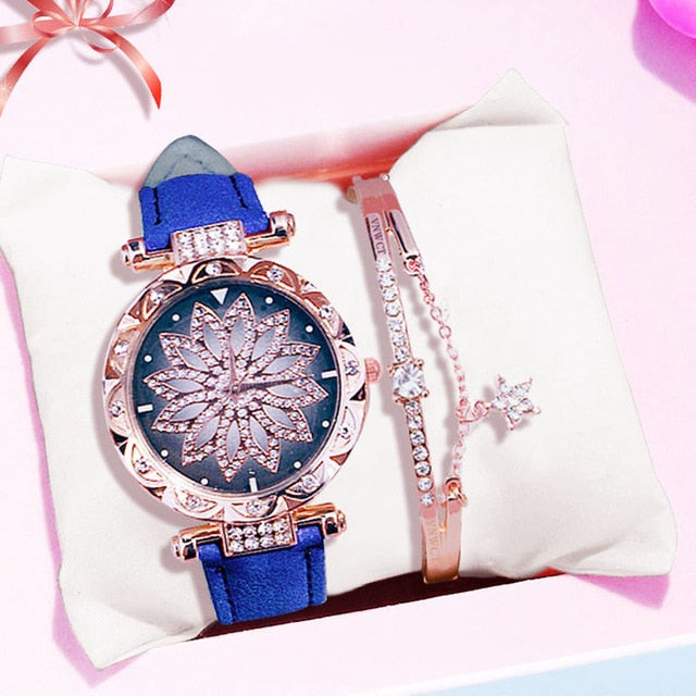 Luxury Women Watches Bracelet set Starry Sky Ladies Bracelet Watch Casual Leather Quartz Wristwatch Clock gift Relogio Feminino