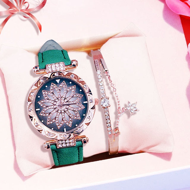 Luxury Women Watches Bracelet set Starry Sky Ladies Bracelet Watch Casual Leather Quartz Wristwatch Clock gift Relogio Feminino