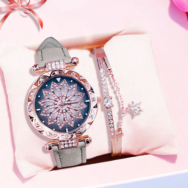 Luxury Women Watches Bracelet set Starry Sky Ladies Bracelet Watch Casual Leather Quartz Wristwatch Clock gift Relogio Feminino