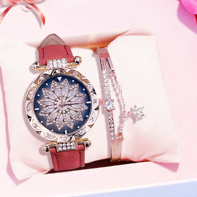 Luxury Women Watches Bracelet set Starry Sky Ladies Bracelet Watch Casual Leather Quartz Wristwatch Clock gift Relogio Feminino