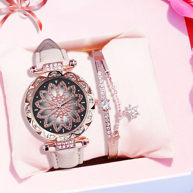 Luxury Women Watches Bracelet set Starry Sky Ladies Bracelet Watch Casual Leather Quartz Wristwatch Clock gift Relogio Feminino