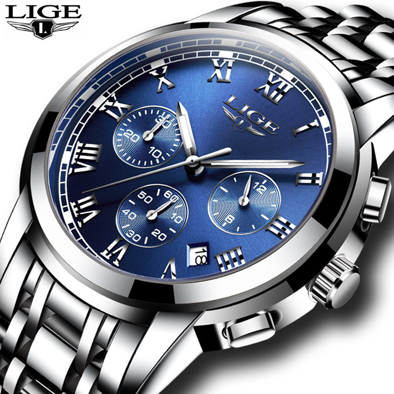 2020 New Watches Men Luxury Brand LIGE Chronograph Men Sports Watches Waterproof Full Steel Quartz Men's Watch Relogio Masculino