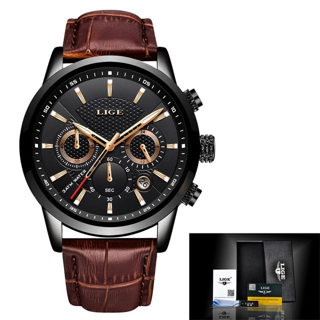 LIGE 2020 New Watch Men Fashion Sport Quartz Clock Mens Watches Brand Luxury Leather Business Waterproof Watch Relogio Masculino