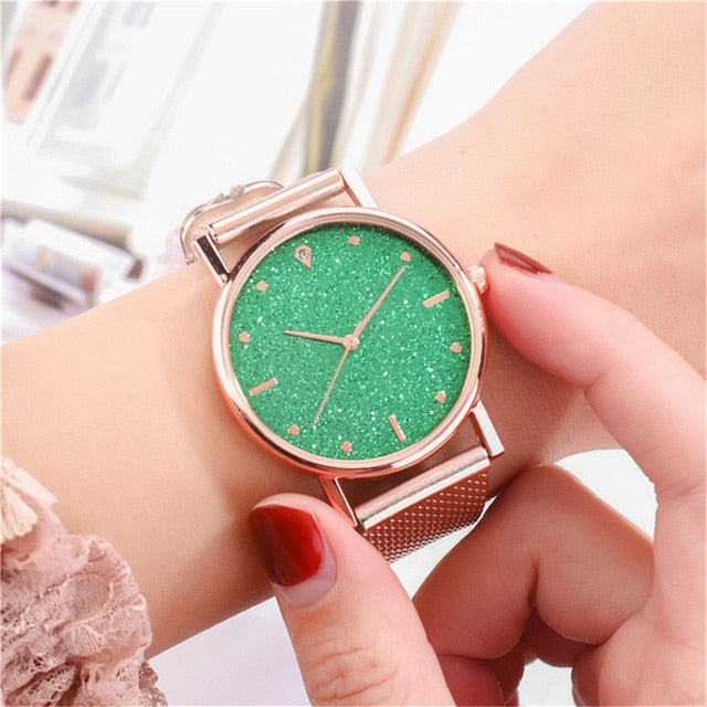 Reloj Mujer Watch Women Fashion Luxury Starry Sky Casual Rose Gold Quartz Wristatch Ladies Clock Simple Dress Gift Montre Femme