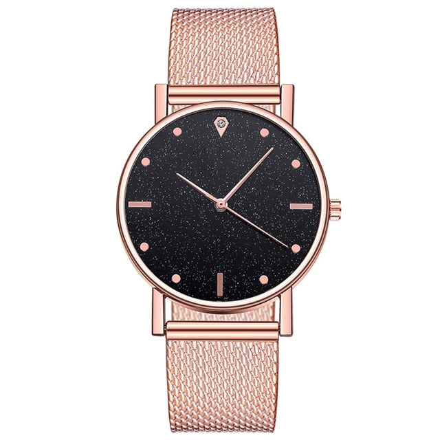 Reloj Mujer Watch Women Fashion Luxury Starry Sky Casual Rose Gold Quartz Wristatch Ladies Clock Simple Dress Gift Montre Femme