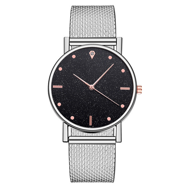 Reloj Mujer Watch Women Fashion Luxury Starry Sky Casual Rose Gold Quartz Wristatch Ladies Clock Simple Dress Gift Montre Femme