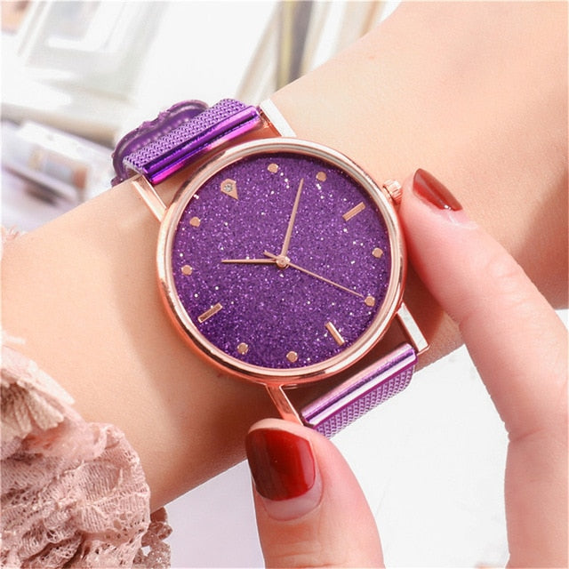 Reloj Mujer Watch Women Fashion Luxury Starry Sky Casual Rose Gold Quartz Wristatch Ladies Clock Simple Dress Gift Montre Femme